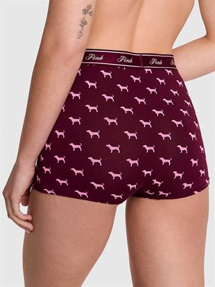 Logolu Pamuklu Yüksek Bel Boyshort Külot