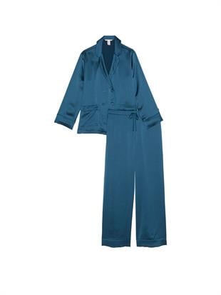 Lüks Saten Kruvaze Uzun Pijama Takımı