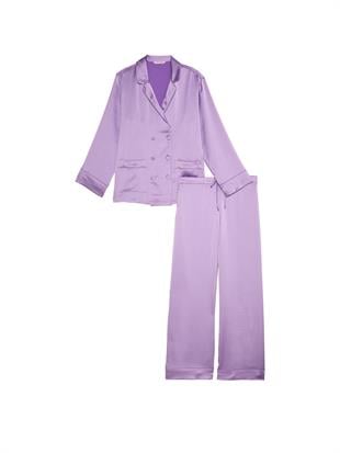 Lüks Saten Kruvaze Uzun Pijama Takımı