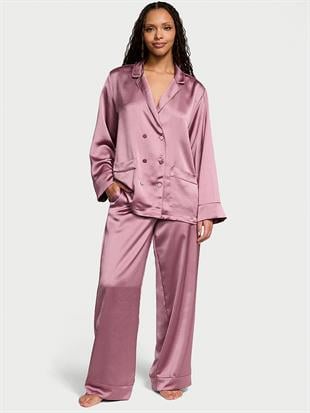 Lüks Saten Kruvaze Uzun Pijama Takımı