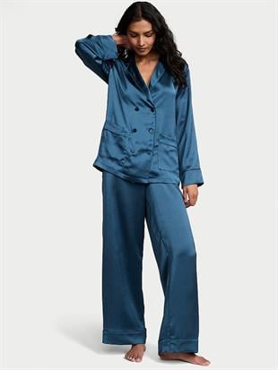 Lüks Saten Kruvaze Uzun Pijama Takımı