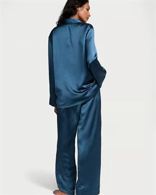 Lüks Saten Kruvaze Uzun Pijama Takımı