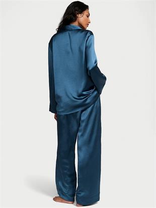 Lüks Saten Kruvaze Uzun Pijama Takımı