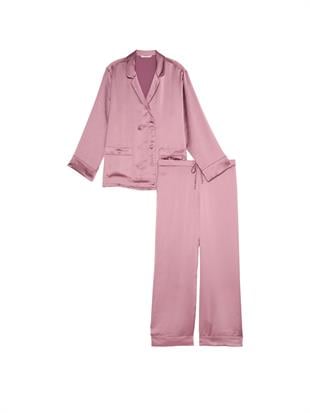 Lüks Saten Kruvaze Uzun Pijama Takımı