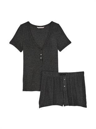 Modal Kısa Kollu Henley Tişört & Boxer Şort Takım