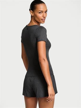Modal Kısa Kollu Henley Tişört & Boxer Şort Takım