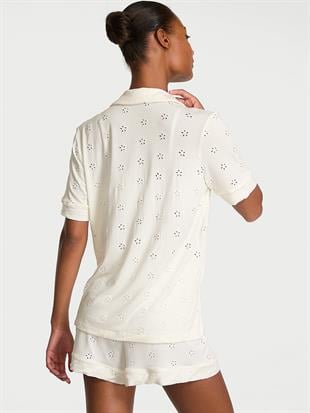 Modal Soft İşlemeli Kısa Kollu Pijama Takımı