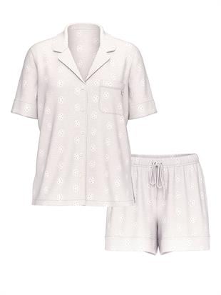Modal Soft İşlemeli Kısa Kollu Pijama Takımı