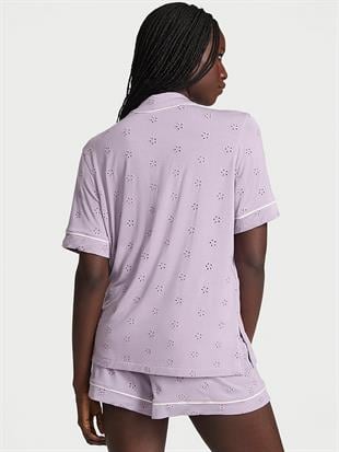 Modal Soft İşlemeli Kısa Kollu Pijama Takımı