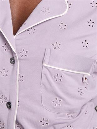 Modal Soft İşlemeli Kısa Kollu Pijama Takımı