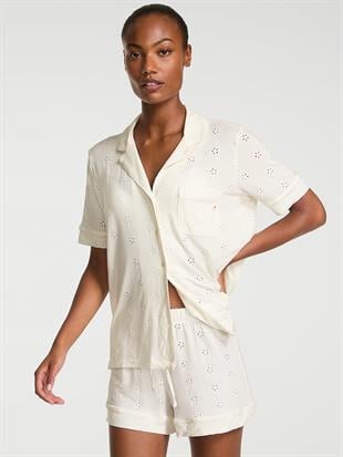 Modal Soft İşlemeli Kısa Kollu Pijama Takımı