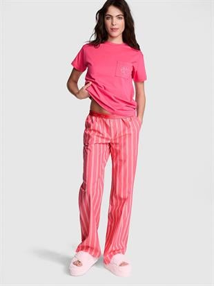 Pamuklu Poplin Logolu Pijama Altı
