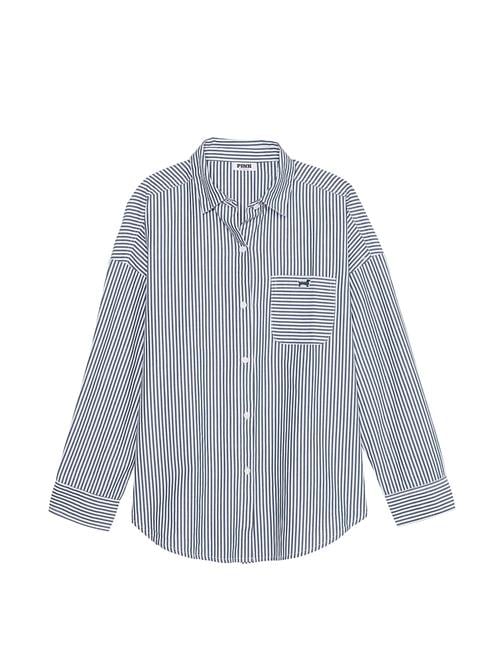 Pamuklu Poplin Oversize Düğmeli Uyku Gömleği