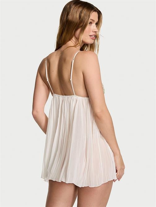 Papatya Zinciri İşlemeli Pileli Babydoll Takımı