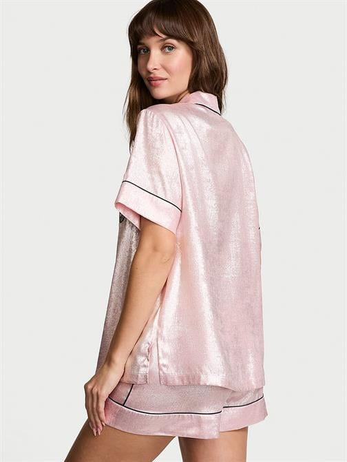 Parlak Saten Kısa Pijama Takımı
