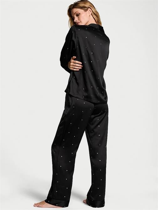 Parlak Saten Uzun Pijama Takımı