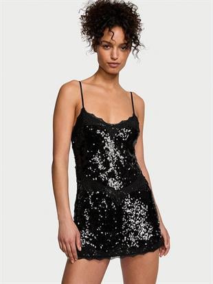 Payetli Mini Slip Elbise