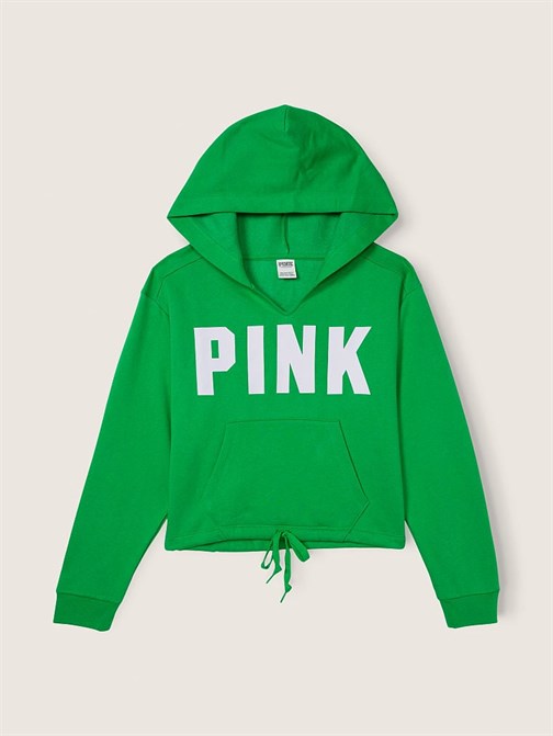 Polar Crop Büzgülü Kampüs Kapüşonlu Sweatshirt