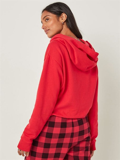 Polar Crop Büzgülü Kampüs Kapüşonlu Sweatshirt