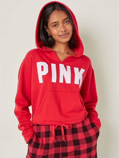 Polar Crop Büzgülü Kampüs Kapüşonlu Sweatshirt