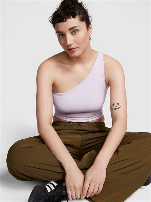 Rib One-Shoulder Crop Tank Top