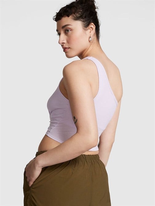 Rib One-Shoulder Crop Tank Top