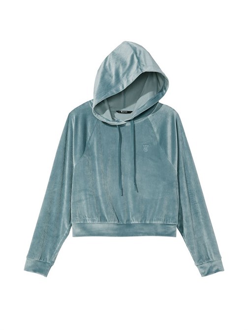 Ribanalı Kadife Kapüşonlu Sweatshirt
