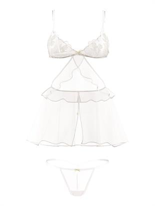 Şakayık İşlemeli Fırfırlı Babydoll Takımı