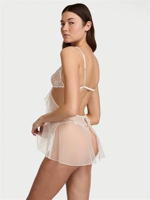 Şakayık İşlemeli Fırfırlı Babydoll Takımı