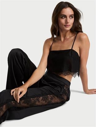 Saten Crop Üst & Pantolon Takımı