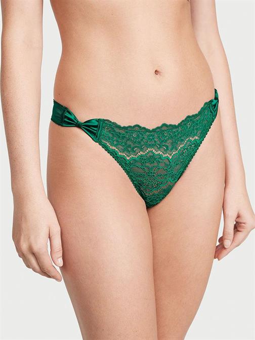 Saten Fiyonklu Dantel Tanga Külot