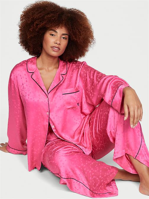 Saten Jakarlı Pijama Takımı