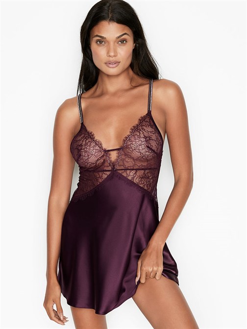 Satin & Lace Embellished Strap Slip