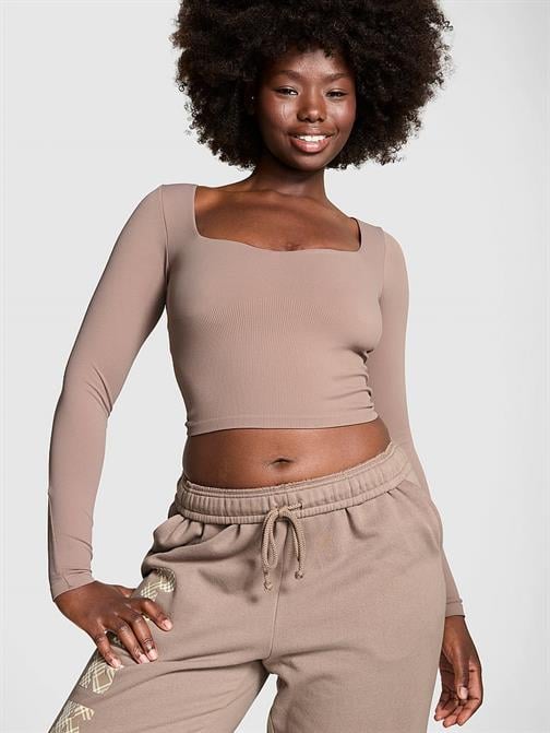 Soft Seamless Uzun Kollu Kalp Yaka Üst