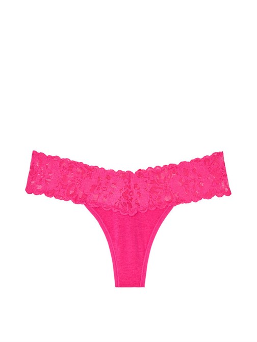 Stretch Cotton Lace-waist Thong Panty