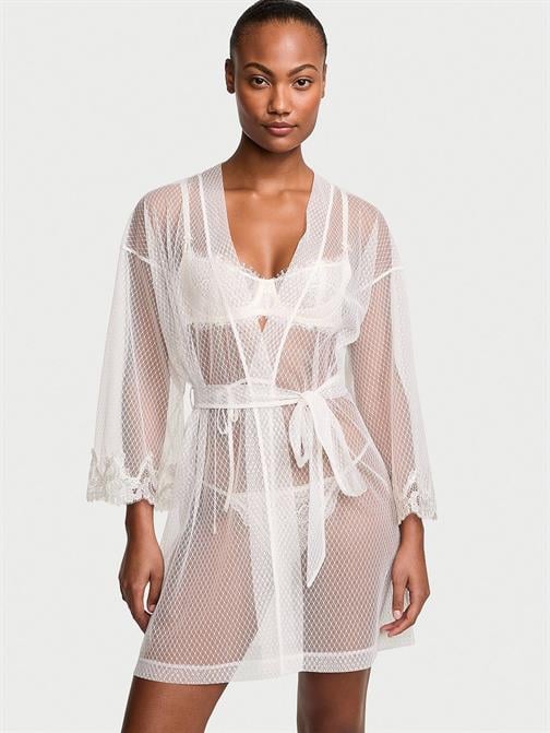Transparan Boho Çiçek İşlemeli Sabahlık