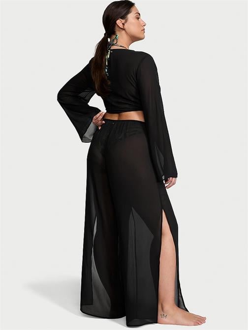 Transparan Crinkle Geniş Paça Pantolon