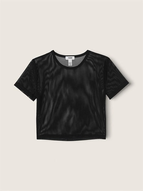 Transparan Kısa Kollu Crop Üst