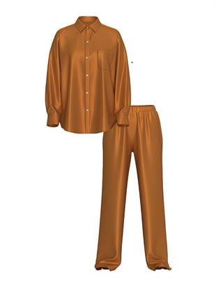 Transparan Saten Uzun Pijama Takımı