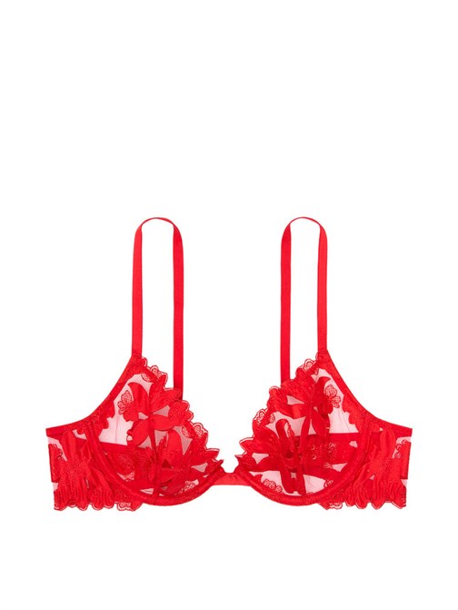 Unlined Floral Embroidered Demi Bra
