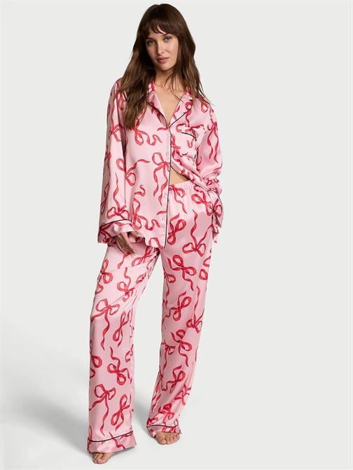 Victoria's Secret Fashion Show '24 Parlak Saten Uzun Pijama Takımı