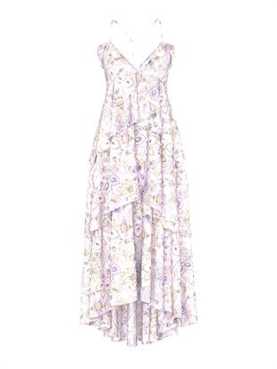 Vintage Blossom Şifon Volanlı Uzun Elbise