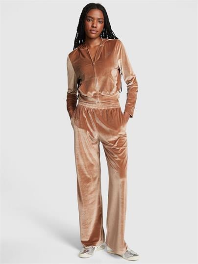 Velour Shine Logolu Geniş Paça Pantolon