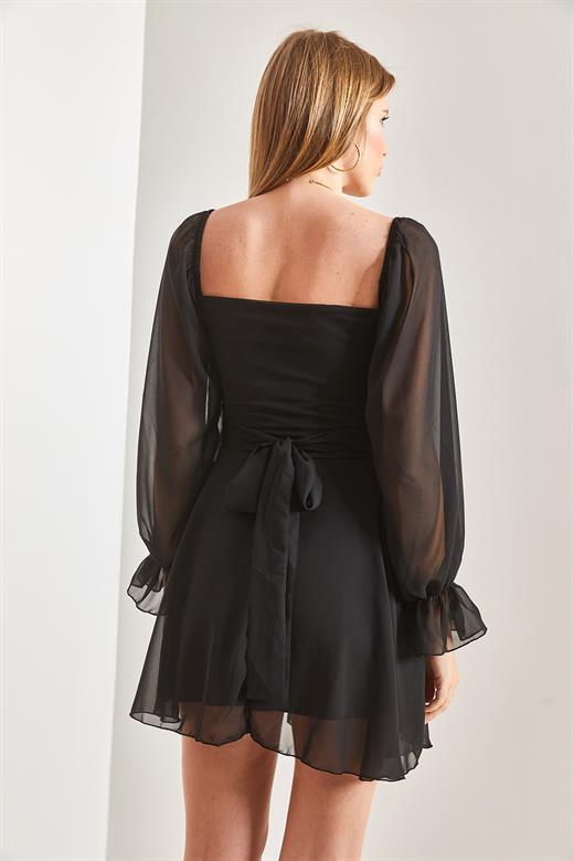 Astarlı Şifon Kumaş Elbise - Siyah