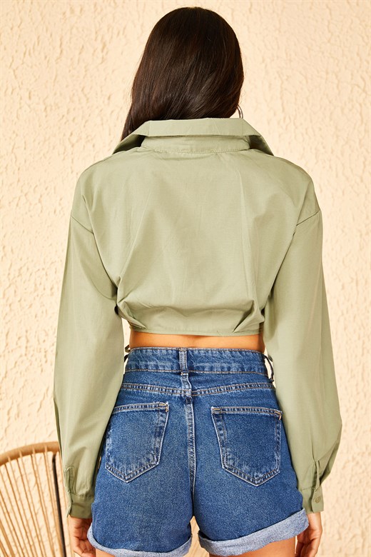 Bianco Lucci Kadın Bağlamalı Uzun Kollu Crop Gömlek 10951016 - Mint Yeşili