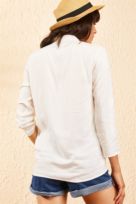 Bianco Lucci Kadın Basic Kol Katlamalı Gömlek - Beyaz