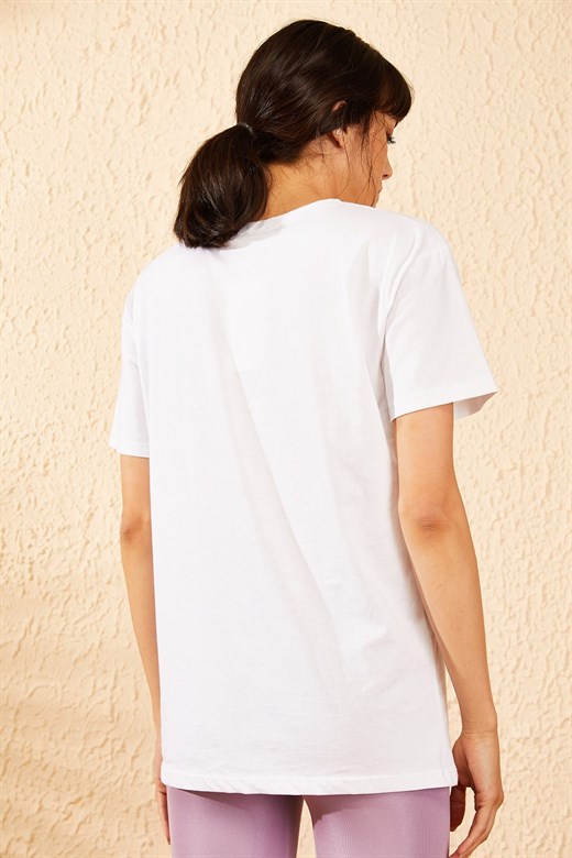 Bianco Lucci Kadın Bisiklet Nakışlı T-Shirt - Beyaz