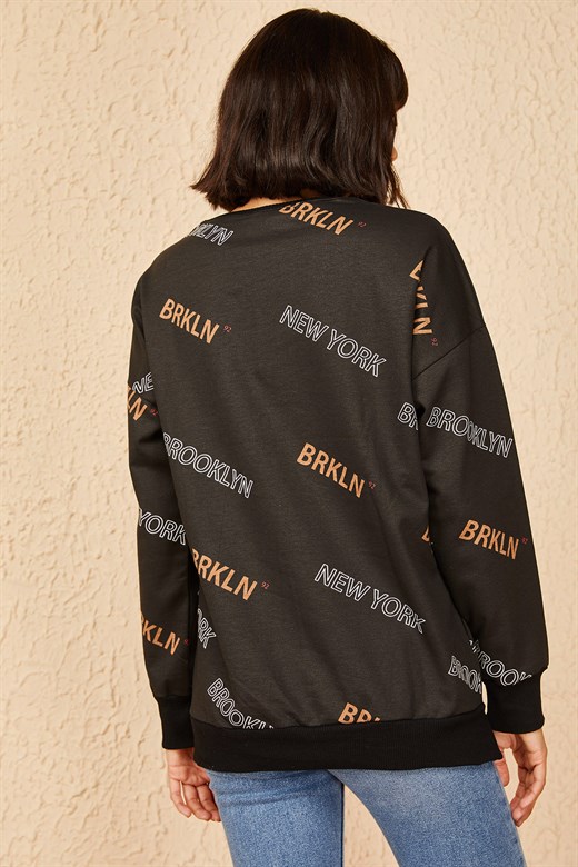 Bianco Lucci Kadın Brooklyn Baskılı Oversize Sweatshirt - Taba