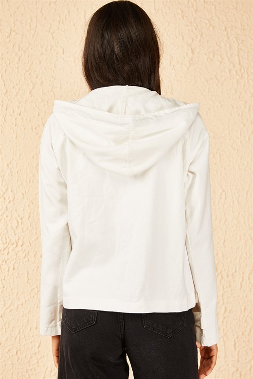 Bianco Lucci Kadın Kapüşonlu Yanları Çıtçıtlı Ceket 30011032 - Beyaz