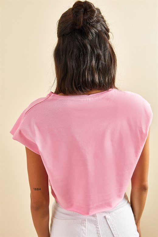 Bianco Lucci Kadın Kartal Baskılı Sıfır Kol Oversize Tshirt - Pembe
